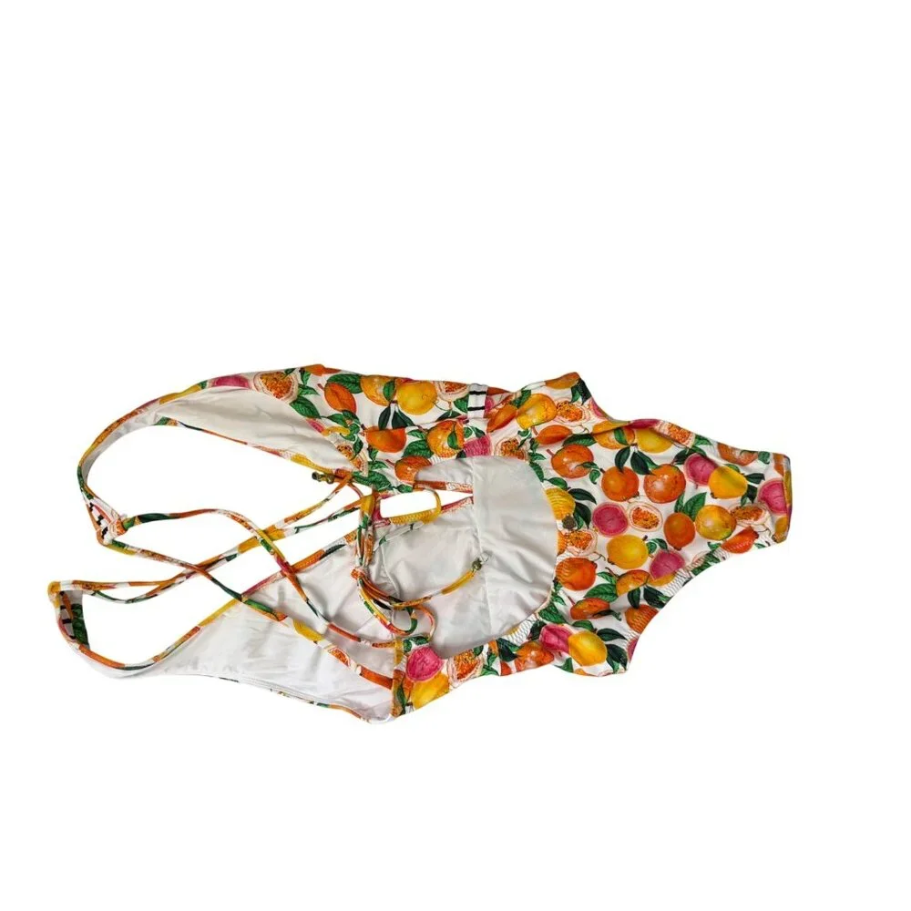 Nanette Lepore Tutti Fruitti Goddess Printed Plunge One-Piece Swimsuit Sz. 2 - Picture 3 of 8